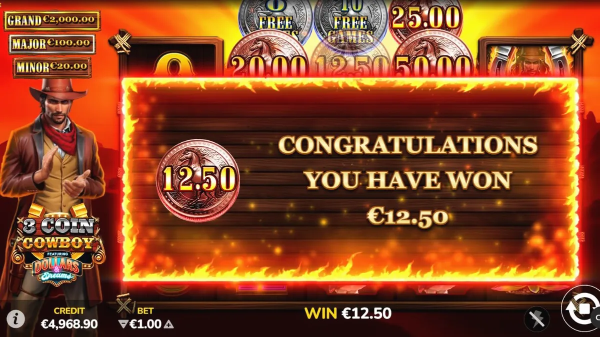 Tampilan visual slot 3 Coin Cowboy Dollars & Dreams dengan tema koboi yang klasik